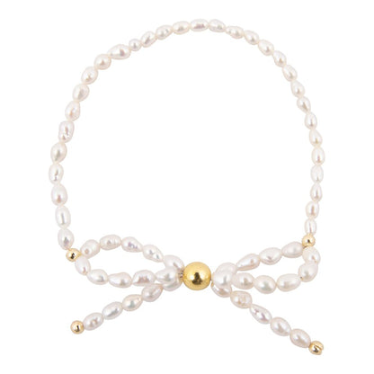 White Freshwater Pearl Bow Stretch Bracelet - Barse Jewelry