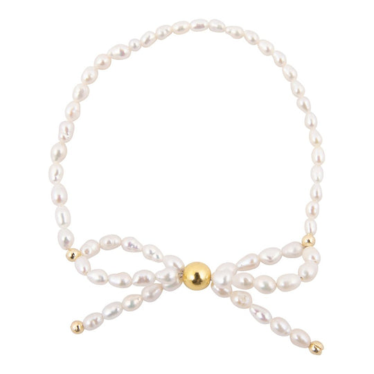 White Freshwater Pearl Bow Stretch Bracelet