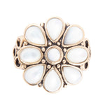 White Hibiscus Mother of Pearl and Golden Ring - Barse Jewelry