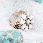 White Hibiscus Mother of Pearl and Golden Ring - Barse Jewelry
