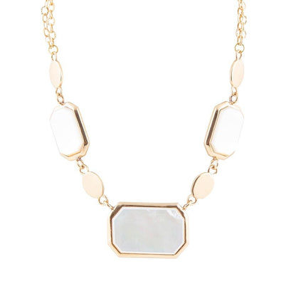 White Mother of Pearl and Golden Bronze Statement Necklace - Barse Jewelry