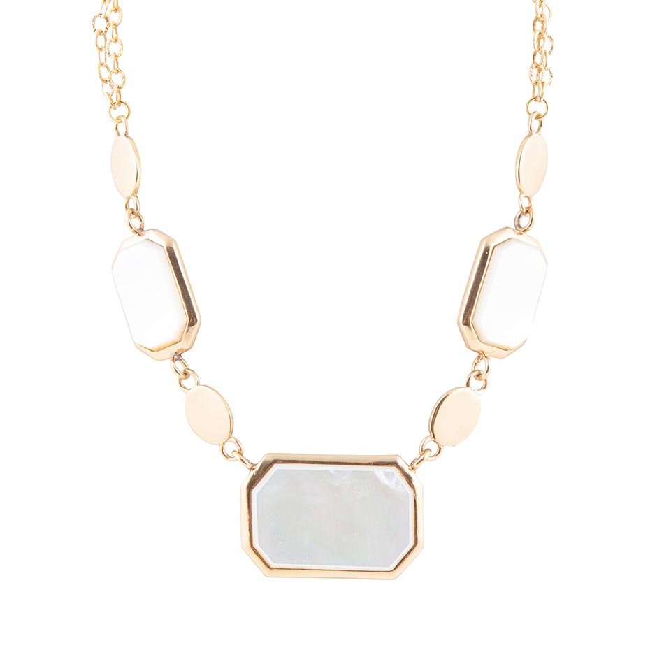 White Mother of Pearl and Golden Bronze Statement Necklace - Barse Jewelry