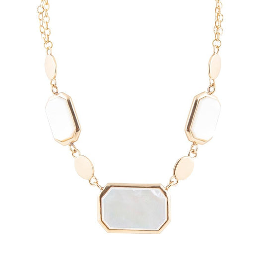 White Mother of Pearl and Golden Bronze Statement Necklace