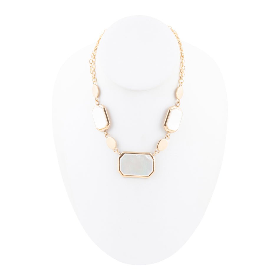 White Mother of Pearl and Golden Bronze Statement Necklace - Barse Jewelry