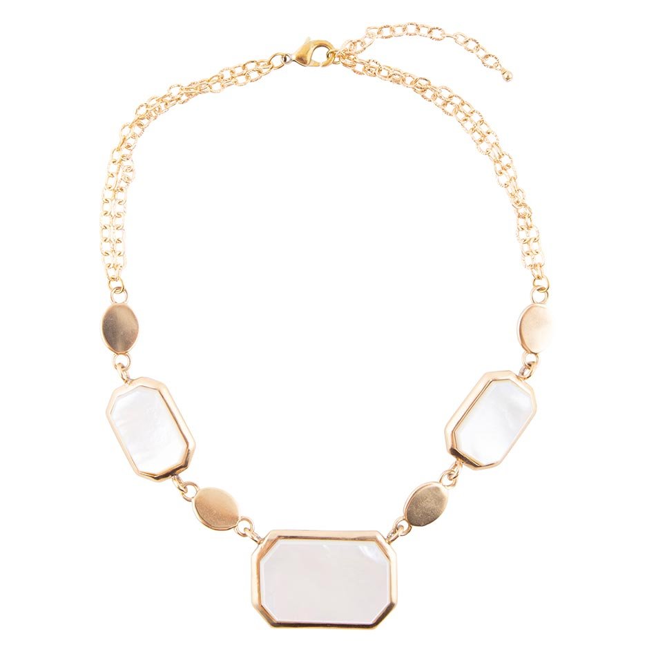 White Mother of Pearl and Golden Bronze Statement Necklace - Barse Jewelry