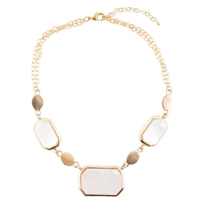 White Mother of Pearl and Golden Bronze Statement Necklace - Barse Jewelry