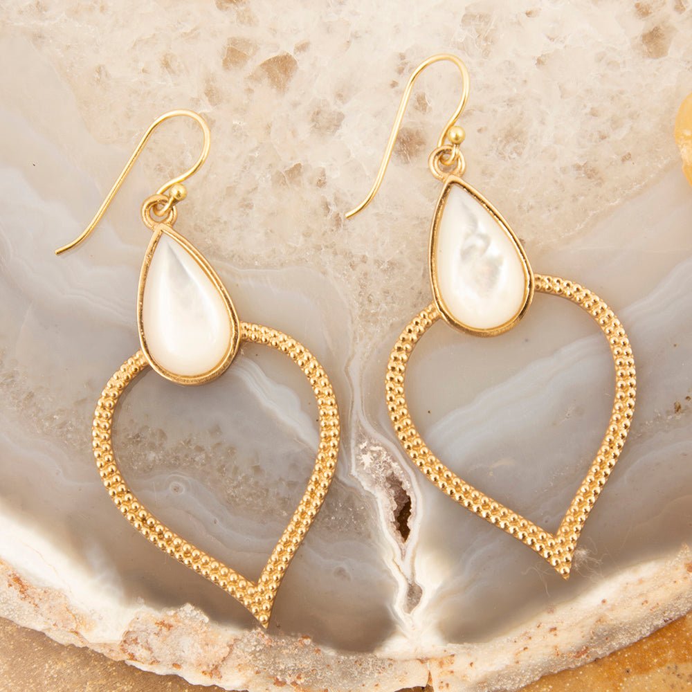 White Mother of Pearl Bedouin Golden Drop Earrings - Barse Jewelry