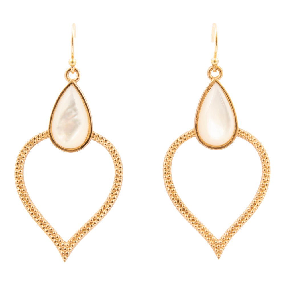 White Mother of Pearl Bedouin Golden Drop Earrings - Barse Jewelry