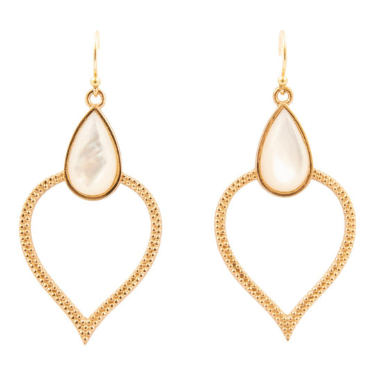 White Mother of Pearl Bedouin Golden Drop Earrings
