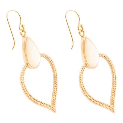 White Mother of Pearl Bedouin Golden Drop Earrings - Barse Jewelry