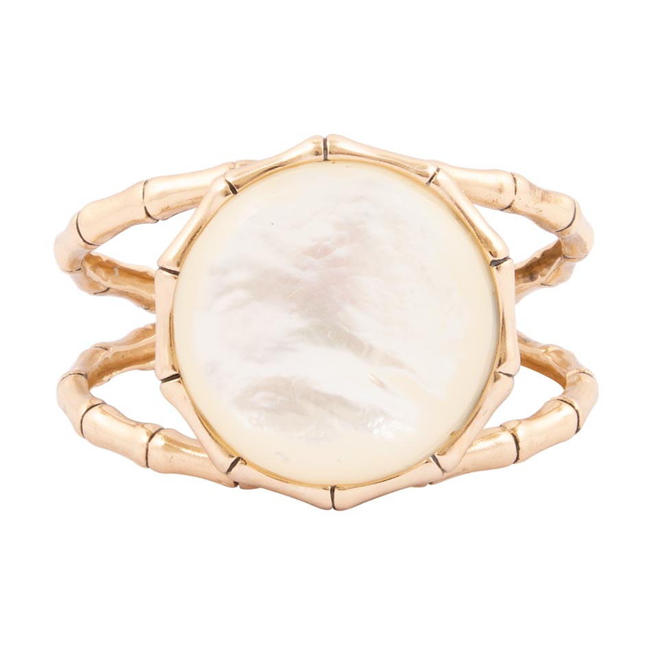 White Mother of Pearl Golden Bamboo Cuff Bracelet - Barse Jewelry