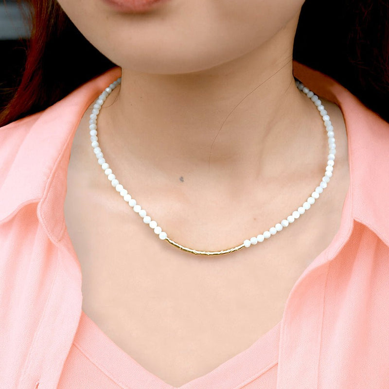 White Mother of Pearl Golden Bar Necklace - Barse Jewelry