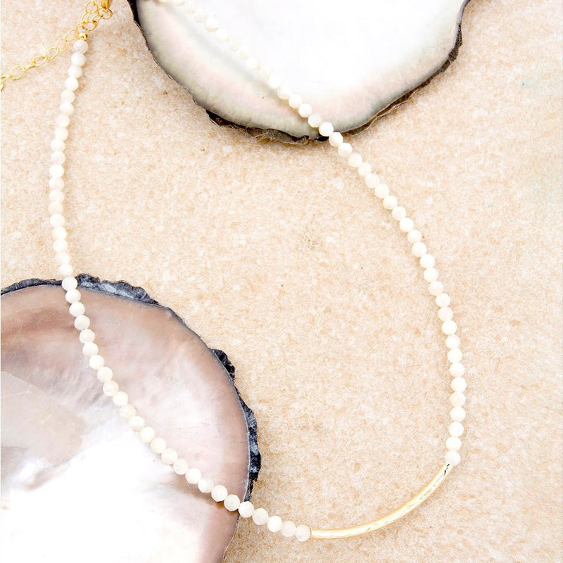 White Mother of Pearl Golden Bar Necklace - Barse Jewelry