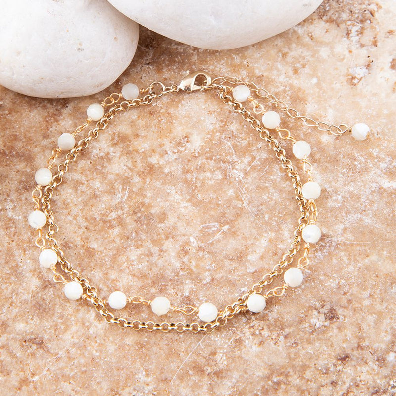 White Mother of Pearl Golden Chain Bracelet - Barse Jewelry