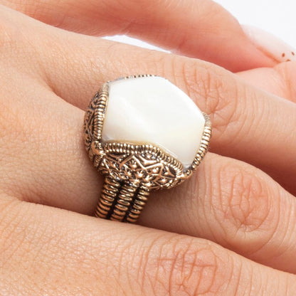 White Mother of Pearl Golden Chunky Ring - Barse Jewelry