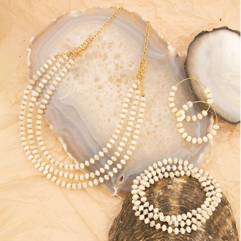 White Mother of Pearl Golden Hoop Earrings - Barse Jewelry