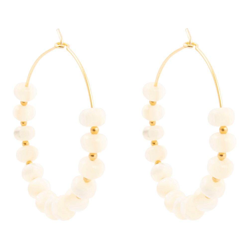 White Mother of Pearl Golden Hoop Earrings - Barse Jewelry