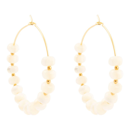 White Mother of Pearl Golden Hoop Earrings