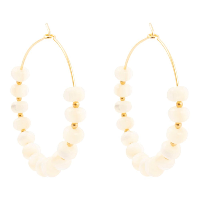 White Mother of Pearl Golden Hoop Earrings - Barse Jewelry