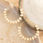 White Mother of Pearl Golden Hoop Earrings - Barse Jewelry