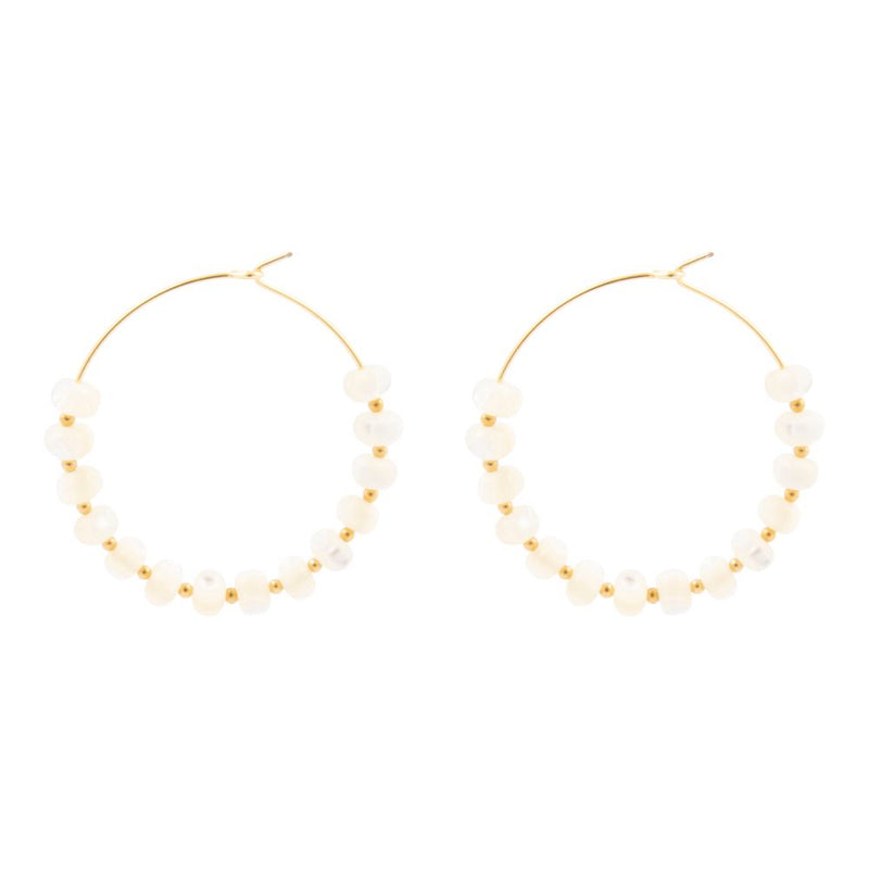 White Mother of Pearl Golden Hoop Earrings - Barse Jewelry