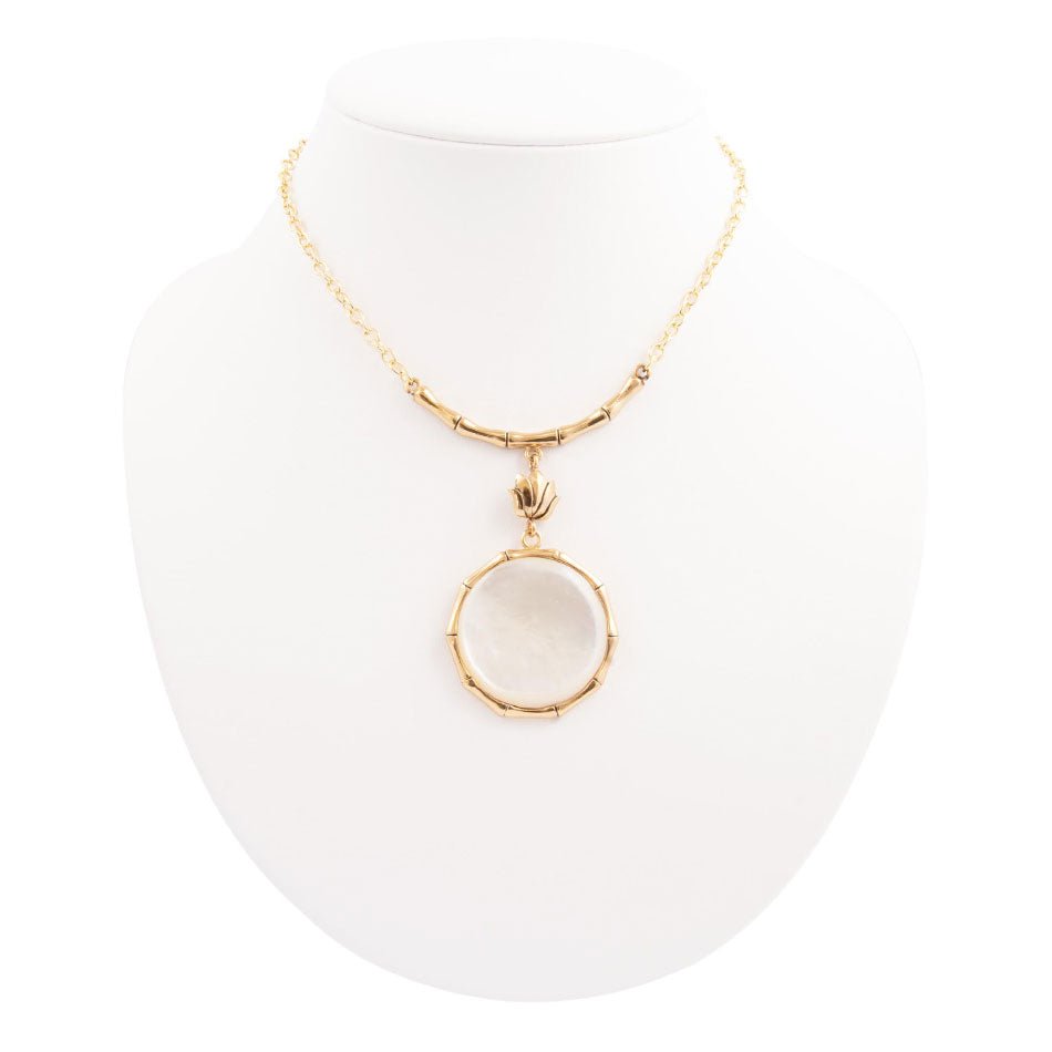 White Mother of Pearl Golden Statement Pendant Necklace - Barse Jewelry
