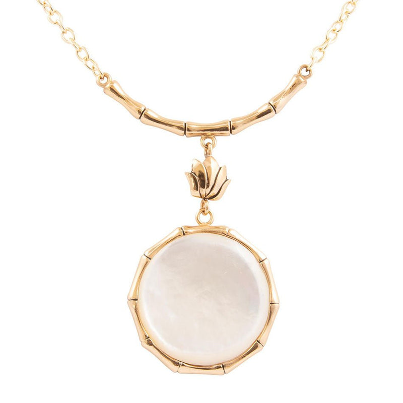 White Mother of Pearl Golden Statement Pendant Necklace - Barse Jewelry