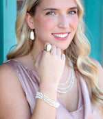 White Mother of Pearl Golden Stretch Bracelet Set - Barse Jewelry