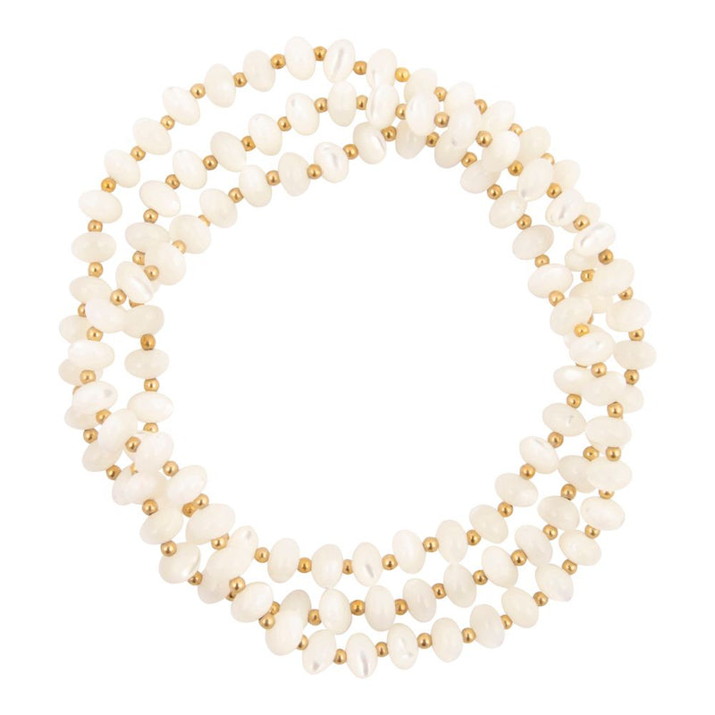 White Mother of Pearl Golden Stretch Bracelet Set - Barse Jewelry