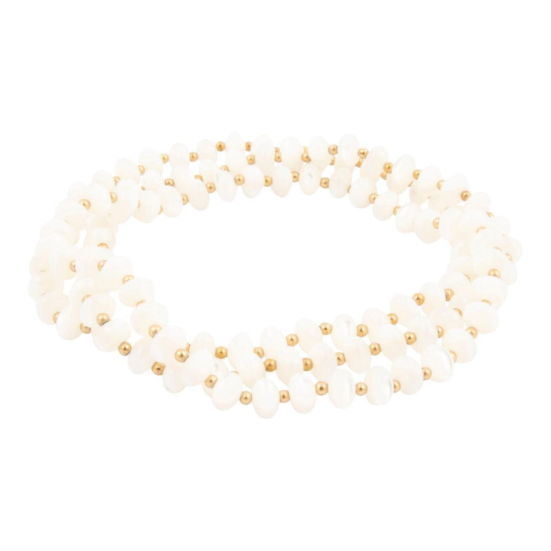 White Mother of Pearl Golden Stretch Bracelet Set - Barse Jewelry