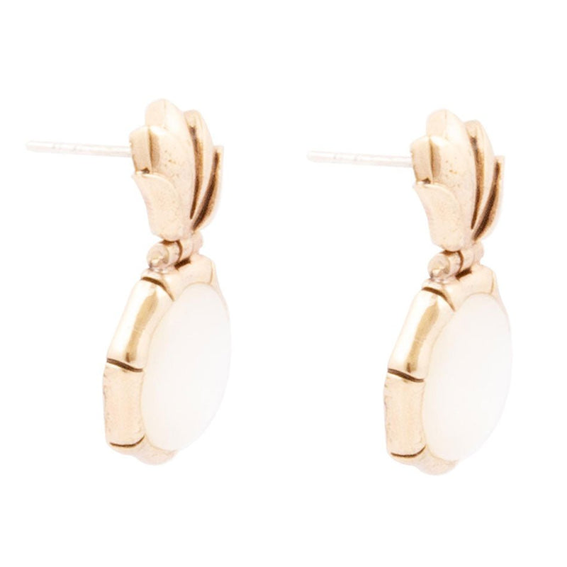 White Mother of Pearl Lotus Post Golden Drop Earrings - Barse Jewelry
