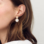 White Mother of Pearl Lotus Post Golden Drop Earrings - Barse Jewelry