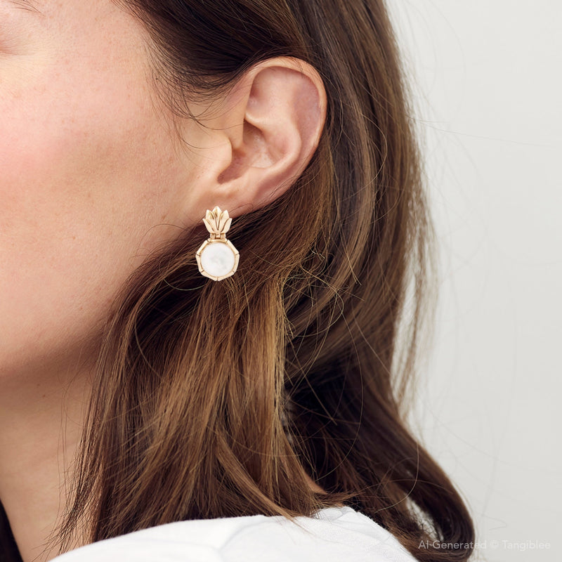 White Mother of Pearl Lotus Post Golden Drop Earrings - Barse Jewelry