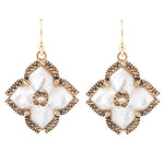White Mother of Pearl Maltese Cross Golden Drop Earrings - Barse Jewelry