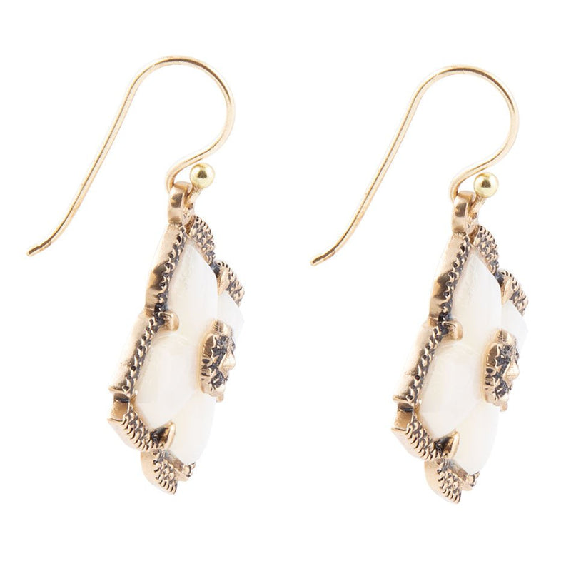 White Mother of Pearl Maltese Cross Golden Drop Earrings - Barse Jewelry