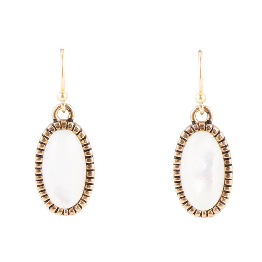 White Mother of Pearl Oval Golden Drop Earrings