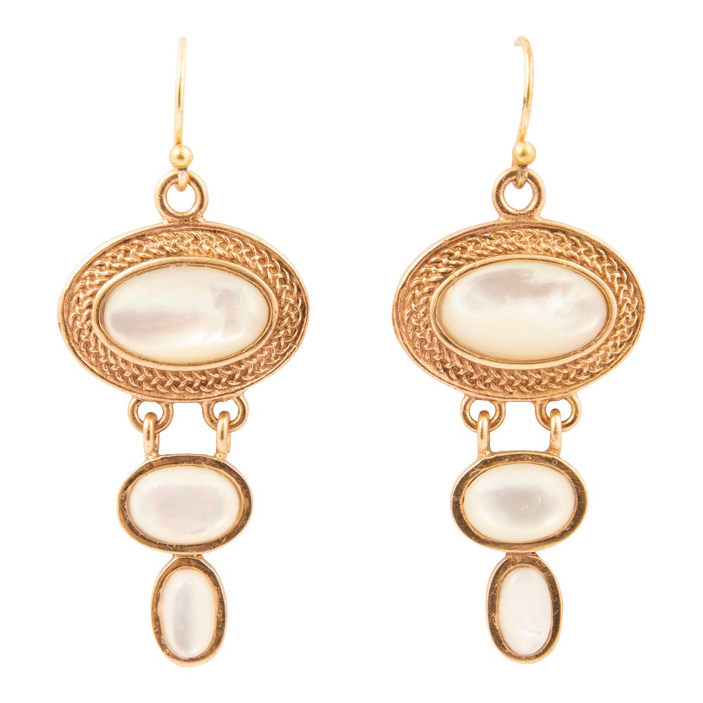 White Mother of Pearl Ovation Golden Drop Earrings - Barse Jewelry