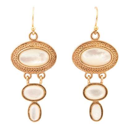 White Mother of Pearl Ovation Golden Drop Earrings - Barse Jewelry