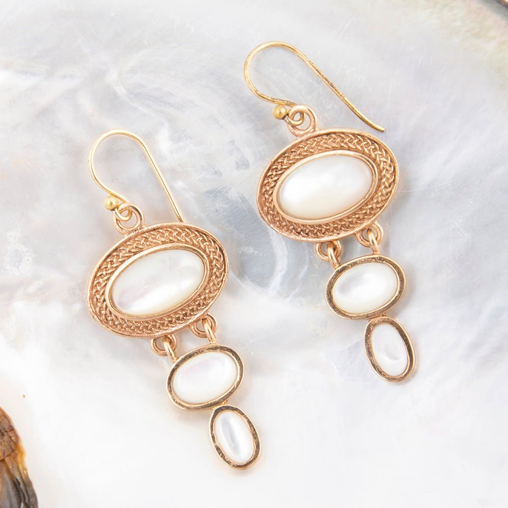 White Mother of Pearl Ovation Golden Drop Earrings - Barse Jewelry