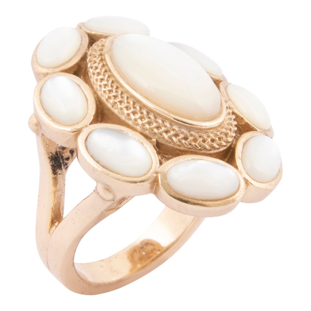 White Mother of Pearl Ovation Golden Statement Ring - Barse Jewelry