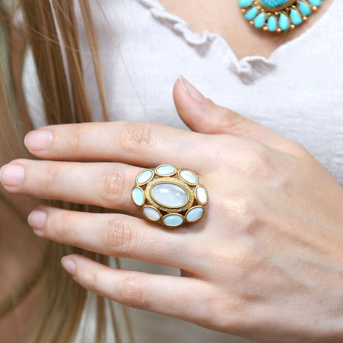 White Mother of Pearl Ovation Golden Statement Ring - Barse Jewelry