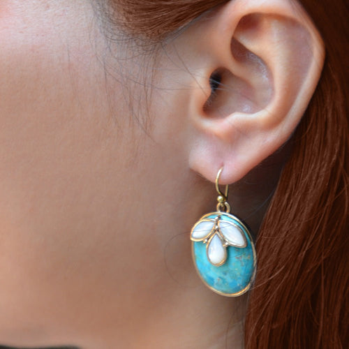 White Mother of Pearl Petal Golden Drop Earrings - Barse Jewelry