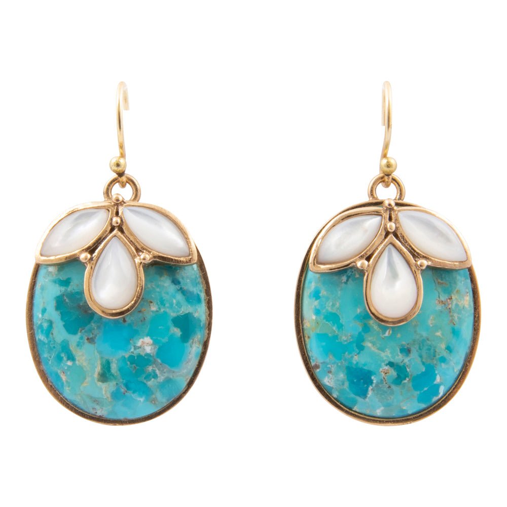 White Mother of Pearl Petal Golden Drop Earrings - Barse Jewelry