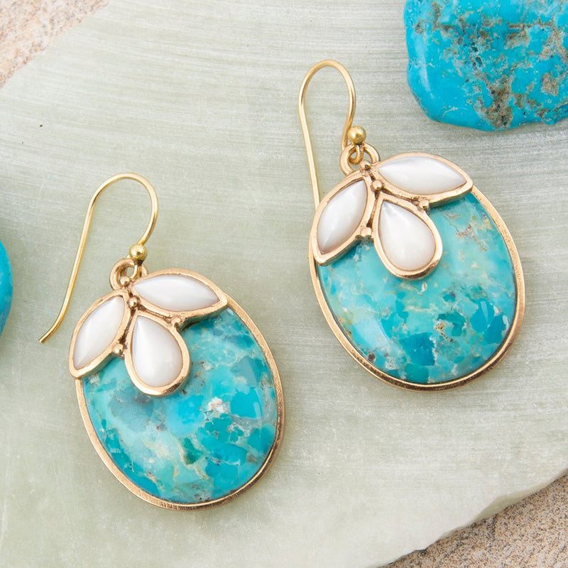 White Mother of Pearl Petal Golden Drop Earrings - Barse Jewelry