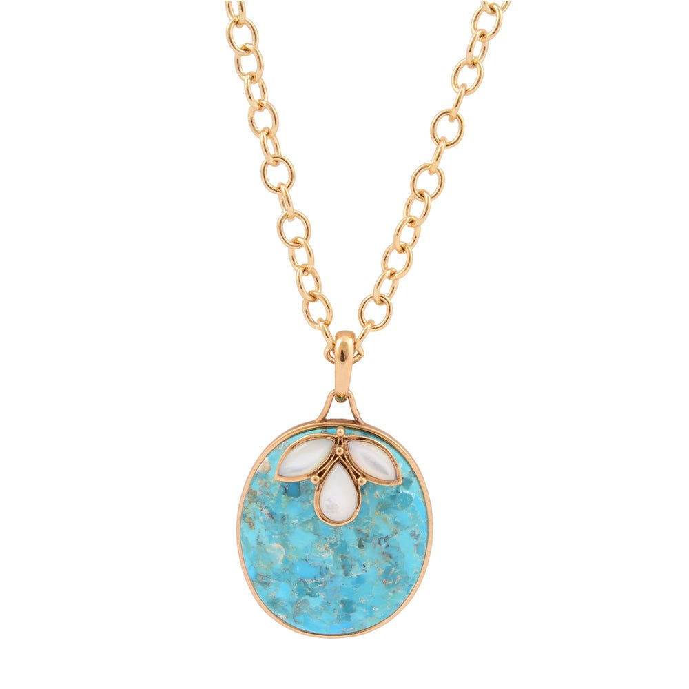 White Mother of Pearl Petal Golden Pendant Necklace - Barse Jewelry