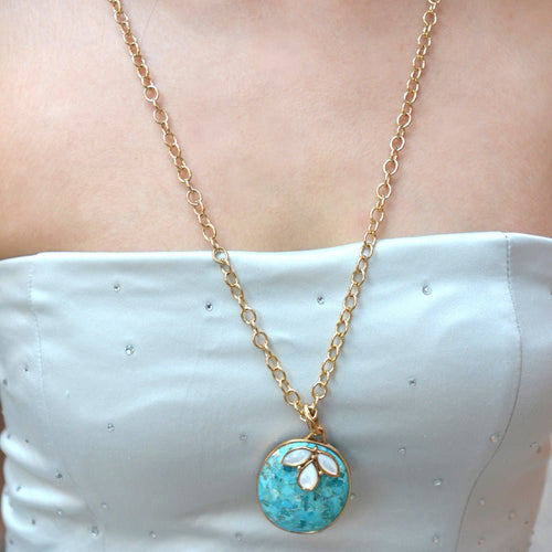 White Mother of Pearl Petal Golden Pendant Necklace - Barse Jewelry