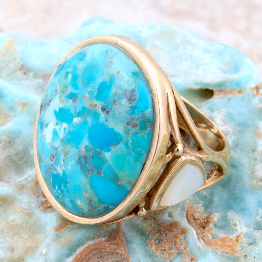 White Mother of Pearl Petals Golden Statement Ring - Barse Jewelry