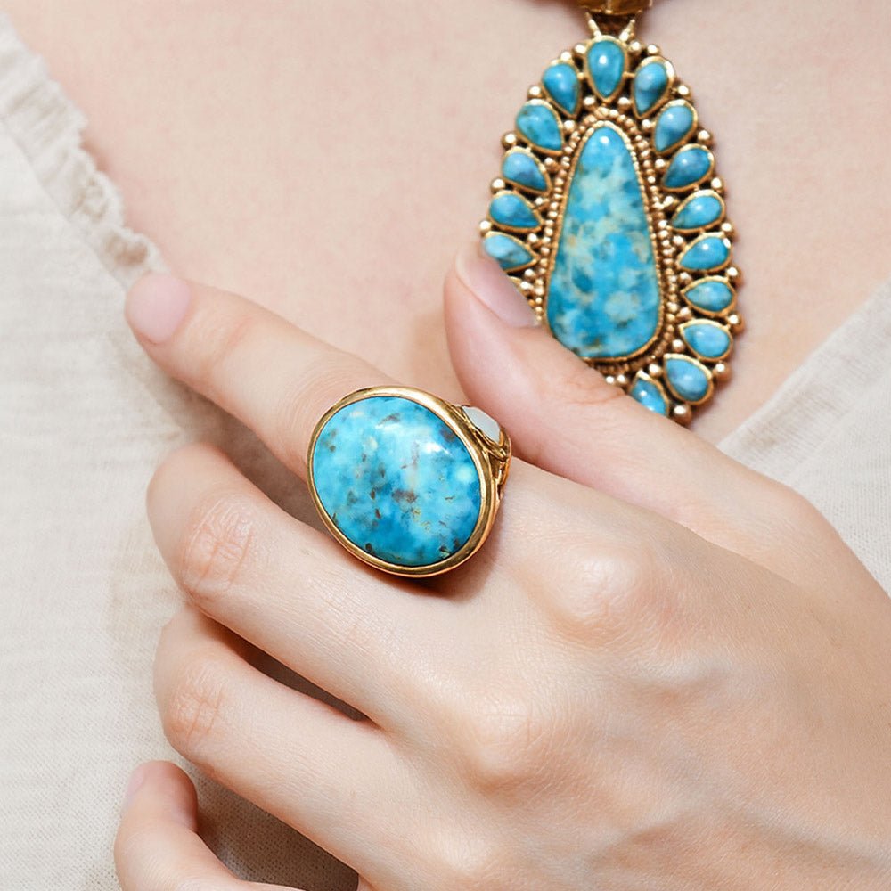 White Mother of Pearl Petals Golden Statement Ring - Barse Jewelry