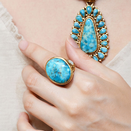 White Mother of Pearl Petals Golden Statement Ring - Barse Jewelry