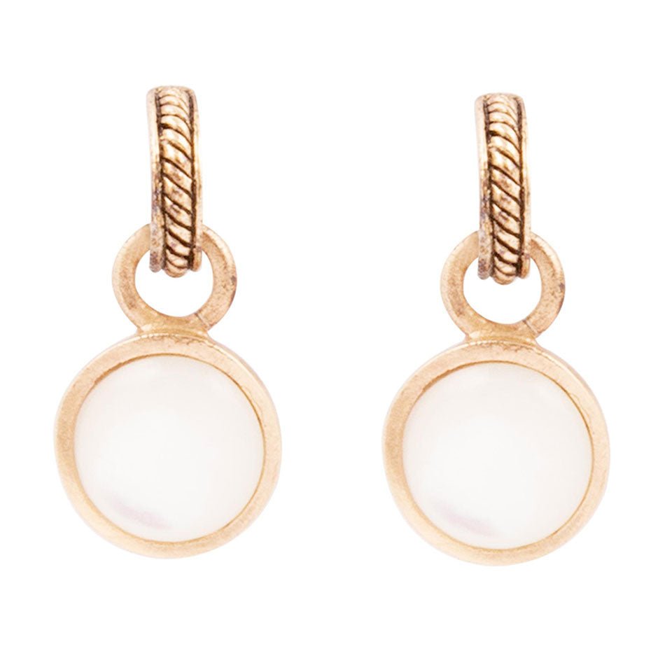 White Mother of Pearl Spotlight Golden Drop Earrings - Barse Jewelry